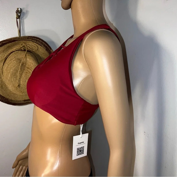 Cupshe, S,NWT, burgundy, string, crisscross yolk wide strap pullover bikini top - Picture 3 of 9